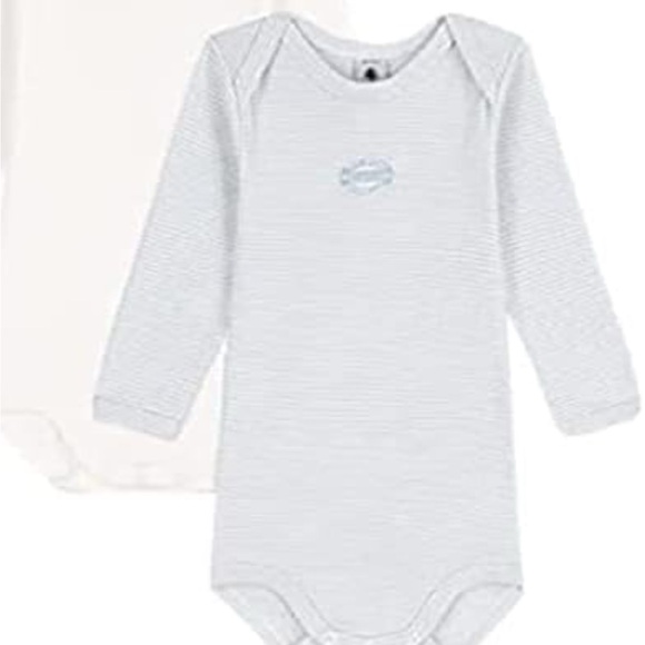 Petit Bateau White Stripe Long Sleeve Onesie - Picture 1 of 5